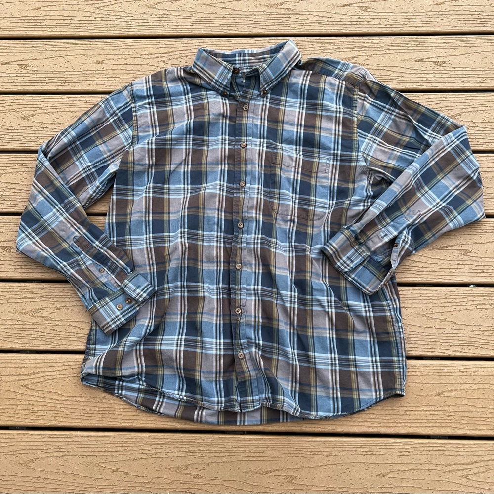Eddie Bauer Shirt Mens XL Tall Long Sleeve Plaid Pockets Button Down Relaxed Fit